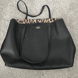 Kate Spade Large Black Leopard Lining Tote 15 x 14 inch